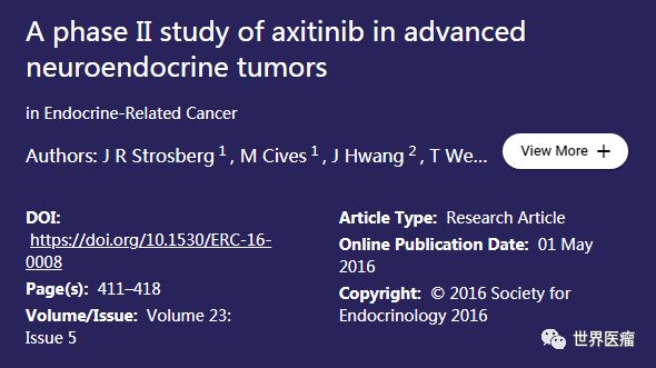阿昔替尼治疗神经内分泌肿瘤的II期临床试验数据