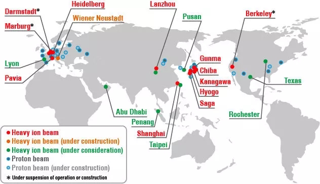 质子重离子医院全球分布图