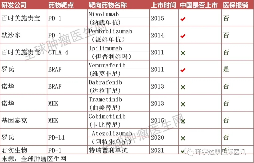 黑色素瘤靶向和免疫治疗药物