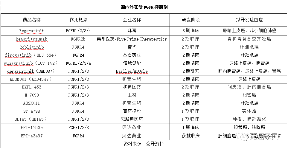 国内外在研的FGFR抑制剂