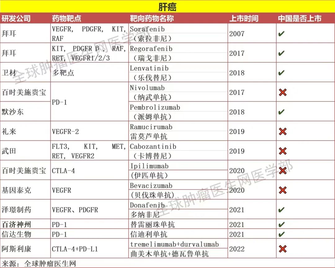 肝癌已上市的靶向,免疫药物信息大全!(2023新)