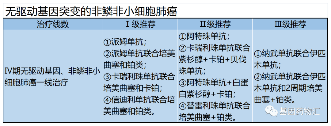 无驱动基因突变的非鳞非小细胞肺癌治疗推荐