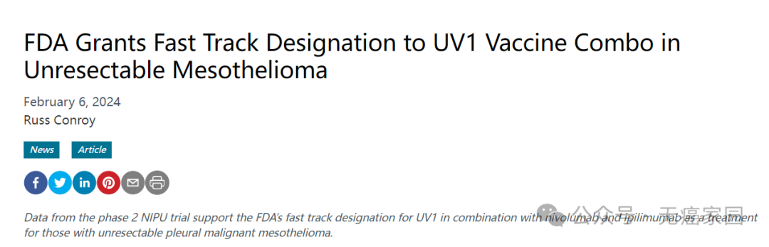 客观缓解率31%,肿瘤疫苗UV1联合免疫疗法治疗间皮瘤效果显著