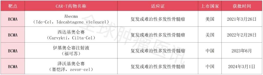 已获批的BCMA CAR-T药物