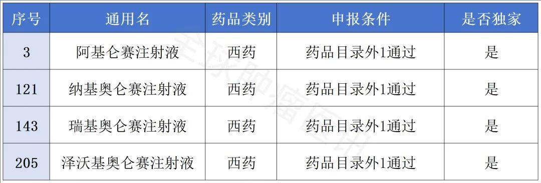 通过初步形式审查的目录外药品名单